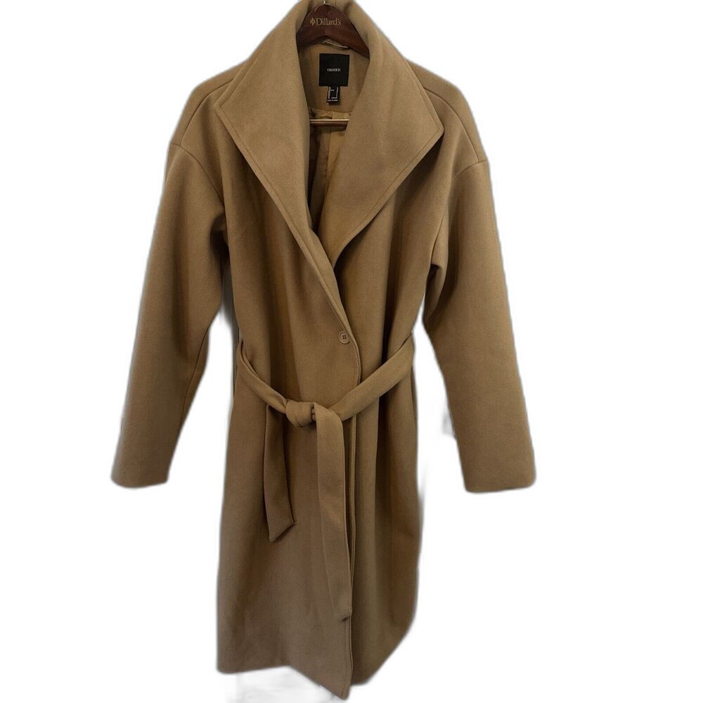 Belted Camel Trench Coat Outerwear NWOT Women's L Khaki